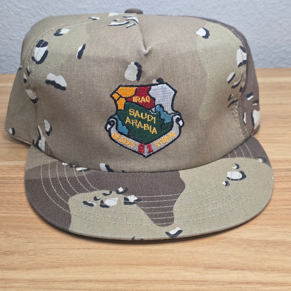 Vintage 90s Operation Desert Storm Camo Trucker Hat Cap Snapback Made in USA